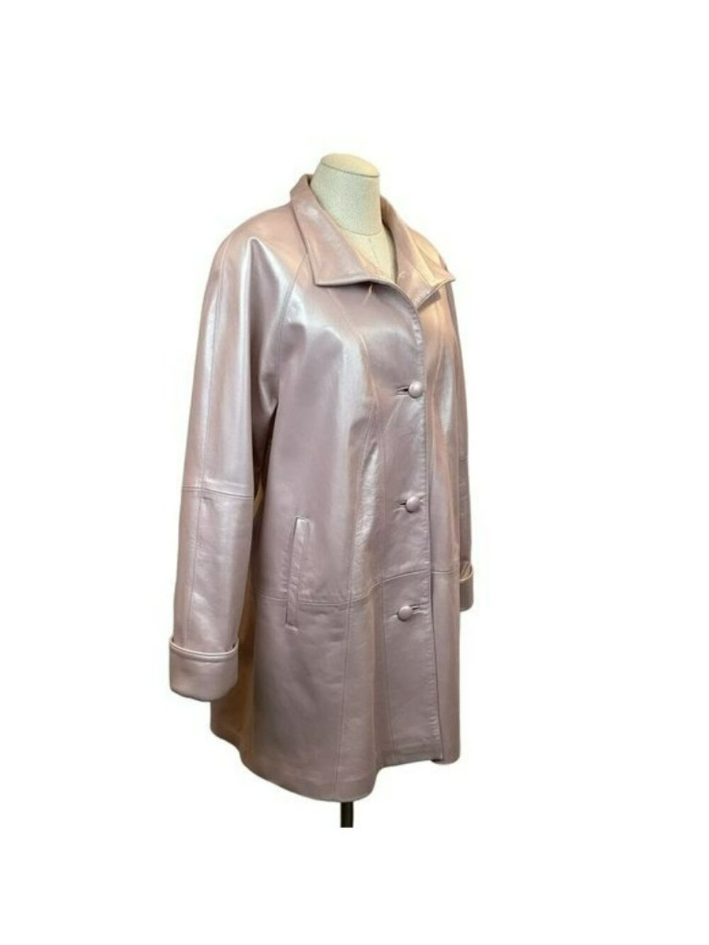 Dero By Rocco DAmelio Womens Pink Leather Coat Medium Button Front Made In USA - Picture 5 of 16